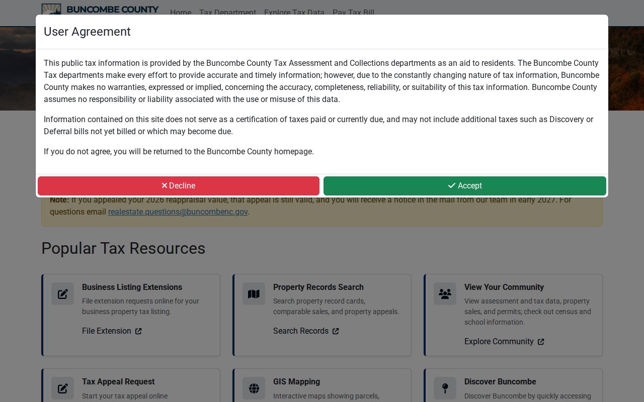 Buncombe County people search through the property and tax interface