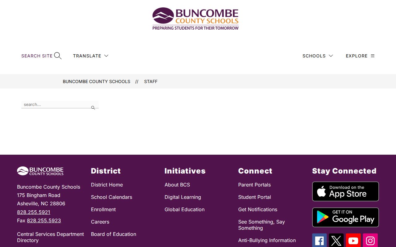 Buncombe County people directories showing the school district staff listing