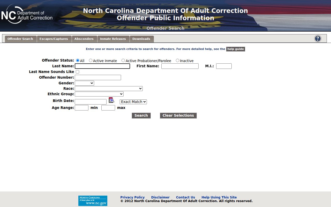 Buncombe County people directories with the North Carolina correctional search form